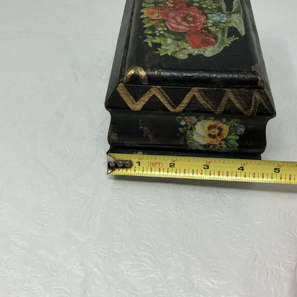 VINTAGE Rose/ Floral Decoupage Shellac Wooden Trinket Friendship Box w Lid
